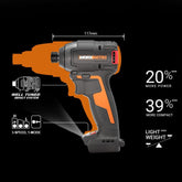 WORX WX265 20Volt 2.0Ah Li-ion Çift Akülü 200Nm Kömürsüz Profesyonel Şarjlı Darbeli Tornavida - Onivias